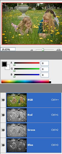 1. A color image with the RGB channels palette open