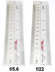 A narrower aperture has a much greater depth of field.