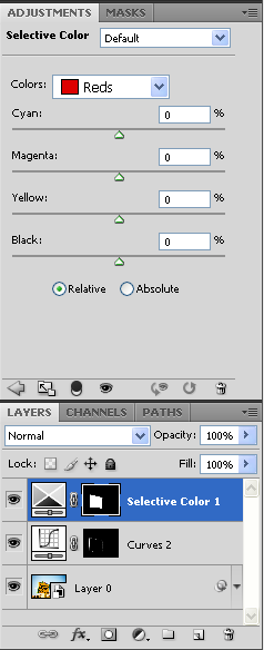 image-3 Selective Color adjustment layer and its mask based on the previous selection.