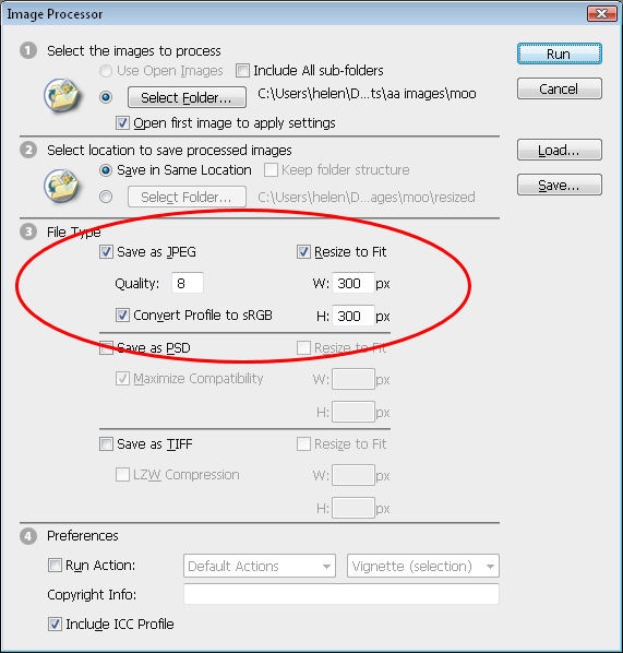 resize image. To resize the images, select the Resize to Fit checkbox and then set the 