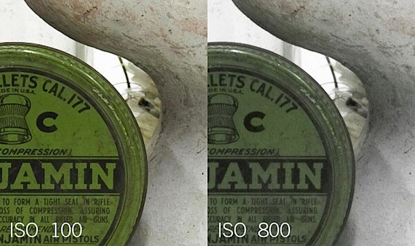 Note the saturation loss at ISO 800