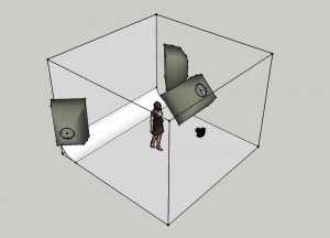 Two background lights and a main subject light.