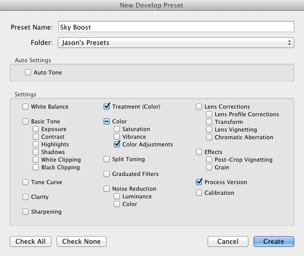 Creating a Lightroom Develop Preset