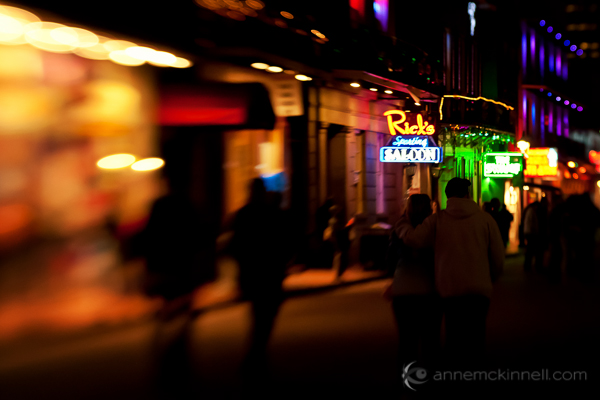 Bourbon Street, New Orleans during Mardi Gras captured with a Lensbaby.