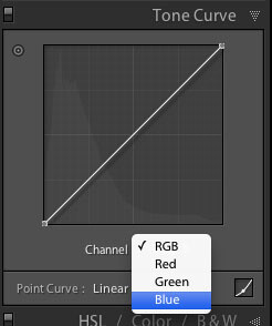 Selecting a color channel in the point curve