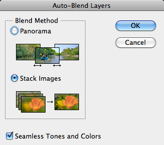 Focus stack auto blend dialog box