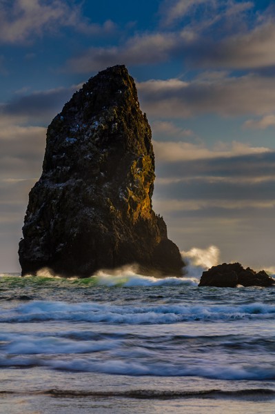 The Needles are the tall, thinner sea stacks to the south of Haystack Rock. I photographed this with the EOS 5D Mark III and EF 70-300 f/4-5.6L IS. 1/10, f/16, ISO 200. 