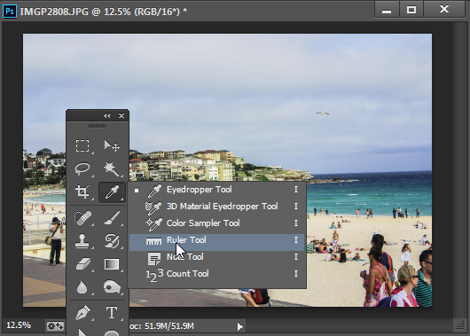 The Ruler tool shares a toolbar position with the Eyedropper tool.