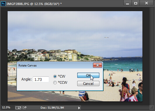Choose Rotate Canvas to rotate the canvas to the selected angle.