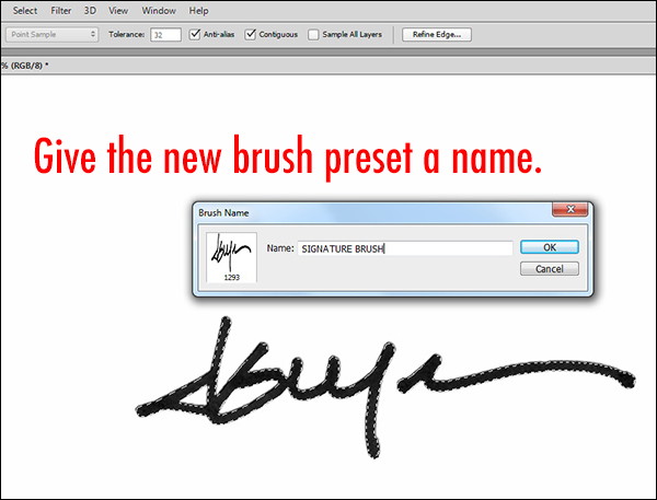 Finding your signature in the brushes palette will be pretty simple, but give it an easy-to-remember name, just in case.