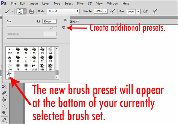 You can further customize the brush by saving another preset with variations of size, color, and opacity.