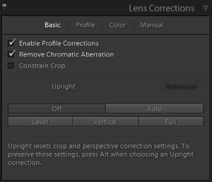 6d Lens correction panel adjustments