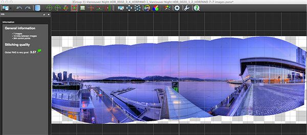 Autopano edit screen with preview of stitched image