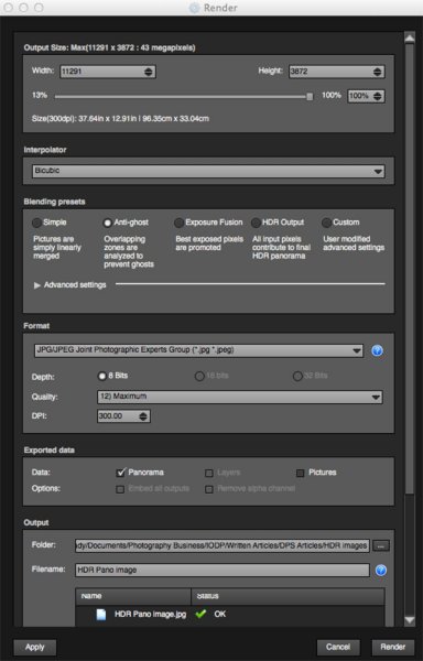Render screen and options