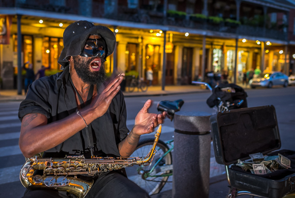 Street performer at night in New Orleans
