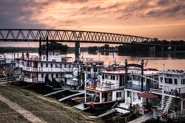 Sunrise at the Ohio River Sternwheel Festival gives a colorful view of the event before the crowds arrive.
