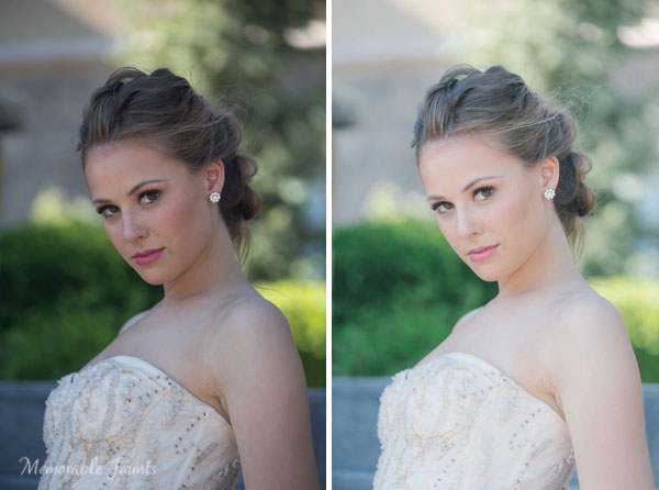 Left is SOOC; Right has Lens Correction, White Balance (Temp/Tint), Exposure and Contrast, Clarity and Highlights adjusted