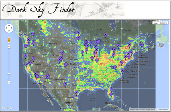 dark sky finder, star trails, astrophotography