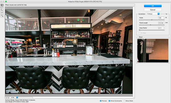 Photoshop Adaptive wide angle filter correction
