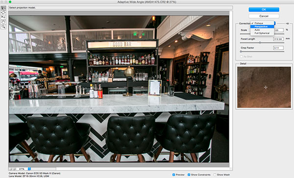 Photoshop Adaptive wide angle filter correction