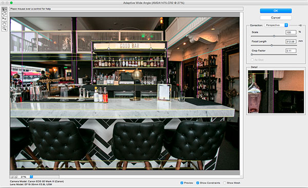 Photoshop Adaptive wide angle filter correction