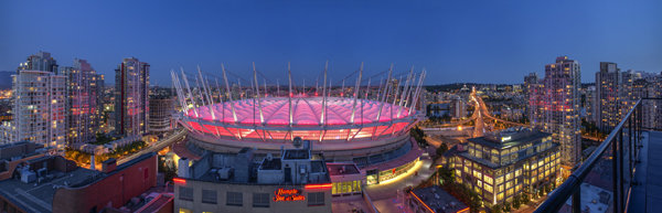 A six image photostitch of BC Place in Vancouver
