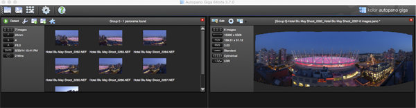 Detection and preview screen in Autopano Giga
