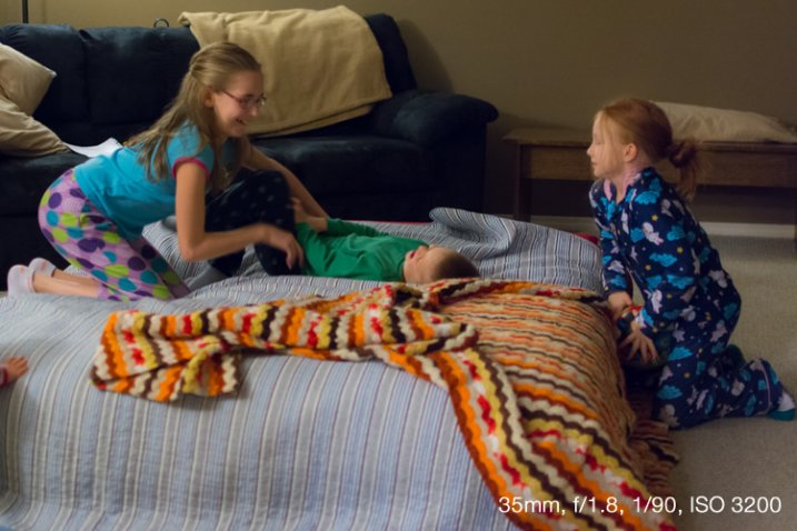 Shooting at ISO 3200 allowed me to get pictures of my nieces' pajama party without using the flash.