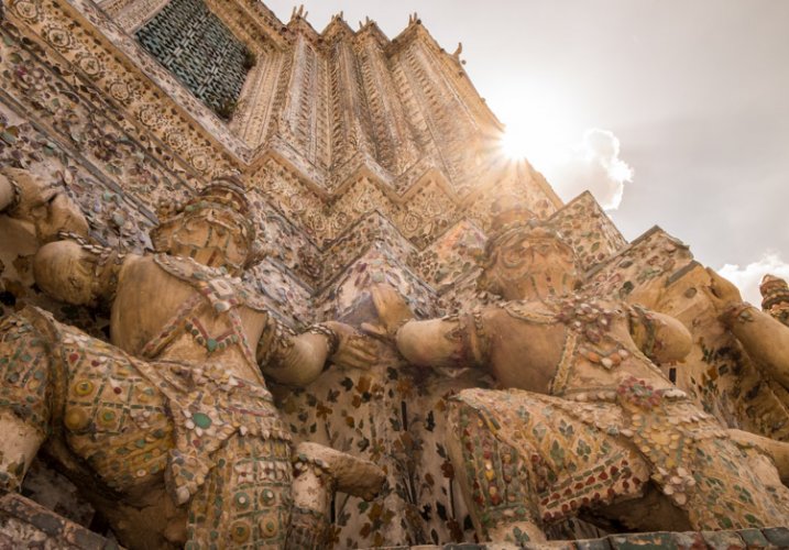 BANGKOK, THAILAND - CIRCA SEPTEMBER 2014: Detail view of Wat Arun, a popular Buddhist temple in Bangkok Yai district of Bangkok, Thailand, on the Thonburi west bank of the Chao Phraya River