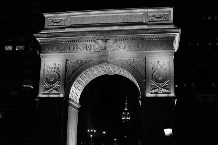 Arch and Empire State Building, Washington Square Park.