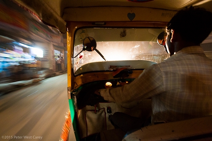 Speeding through the night streets of Varanasi, India