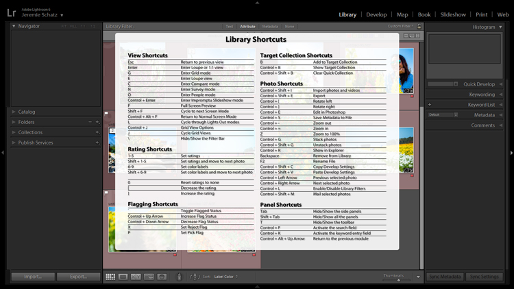 Screenshot of keyboard shortcut cheat sheet