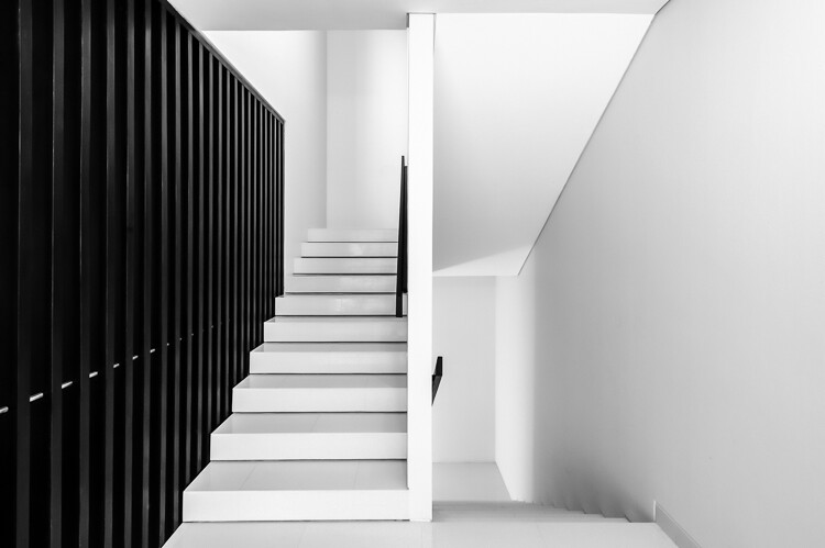 A black and white architectural photo