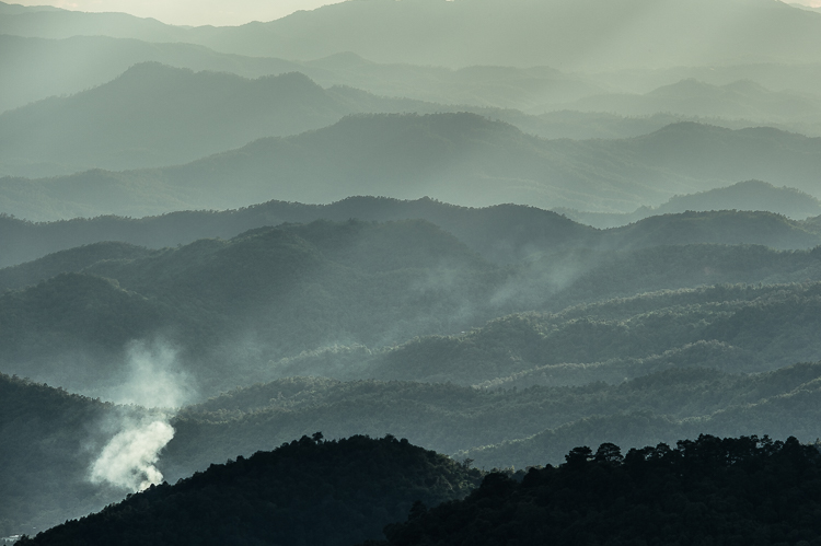 Smoke from a mountain village