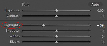 Highlights control in Basic panel of Lightroom's develop module