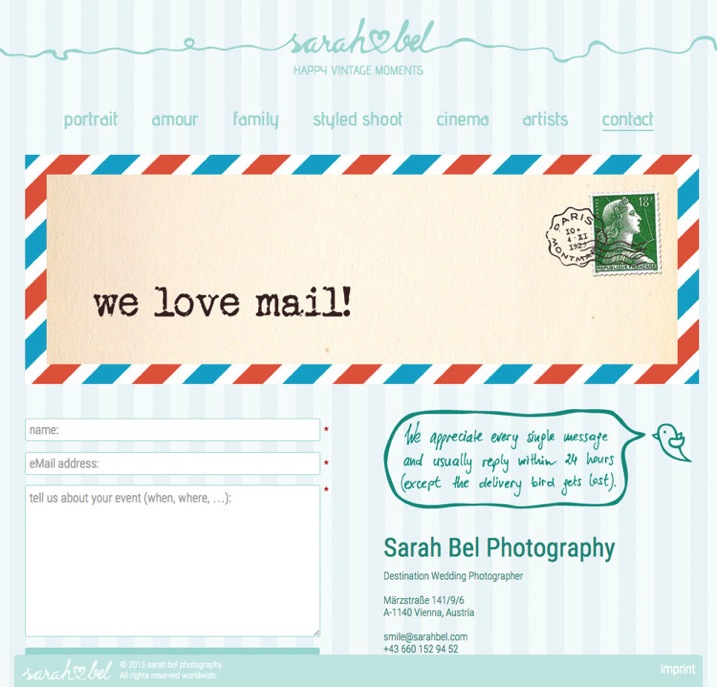 2 example of good website put your email address next to the contact form and let your client decide www sarahbel com