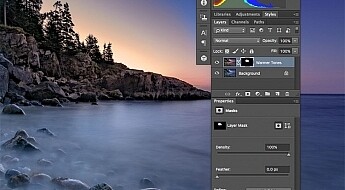 I created a duplicate layer to warm up the sunrise a bit and look more like it appeared when I was there. But since I still wanted the cooler tones on the rocks, water, and the rest of the sky, I used a layer mask to show only the warmer tones where I wanted them.