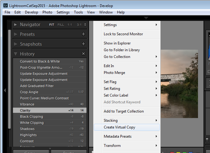 make a virtual copy from a partially edited image in Lightroom