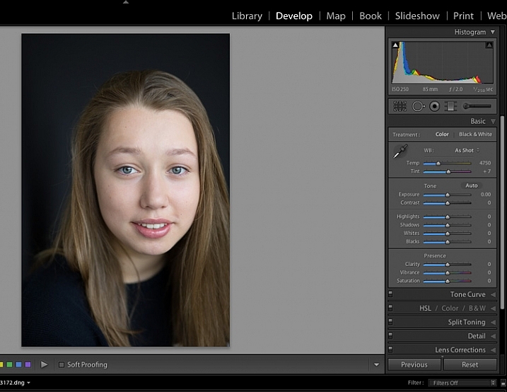 Image for basic portrait editing in Lightroom