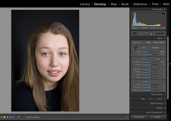 Image for basic portrait editing in Lightroom