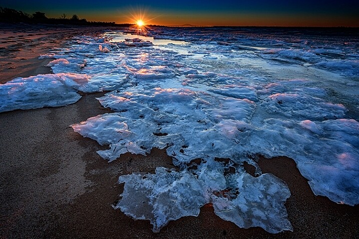 Sunset in the background with a starburst