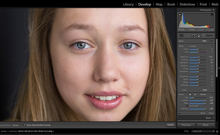 Image showing basic portrait editing in Lightroom