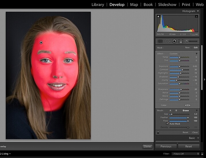 Image showing basic portrait editing in Lightroom