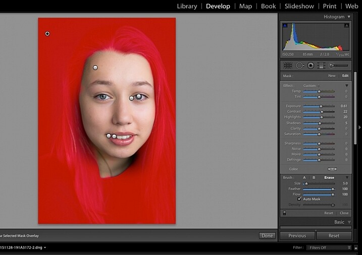 Image showing basic portrait editing in Lightroom