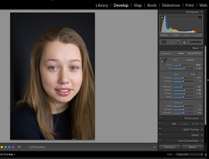 Image showing basic portrait editing in Lightroom