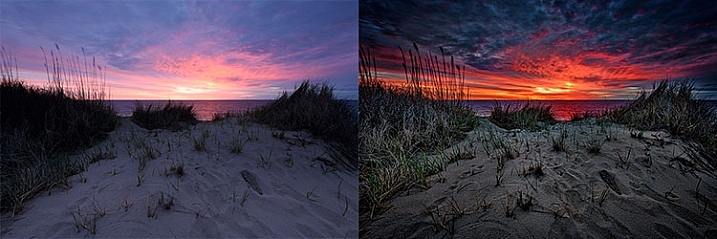 This side-by-side comparison shows what is possible when processing a RAW file. On the left is the image straight from the camera, using the Standard picture style. On the right, the same image processed in Adobe Camera RAW.