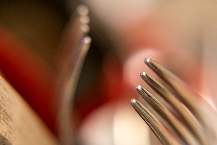Even something as mundane as forks sitting in a dish rack can turn into a work of art when viewed up close.