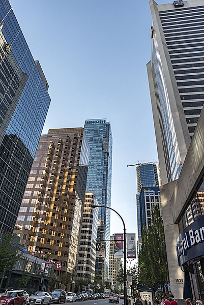 Tall buildings distort easily with a wide angle lens