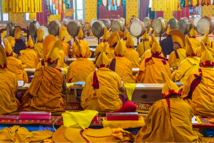 Buddhist monks in ceremony, Bhutan