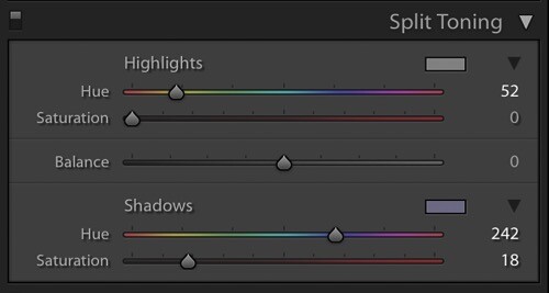 Split Tone Window in Adobe Lightroom